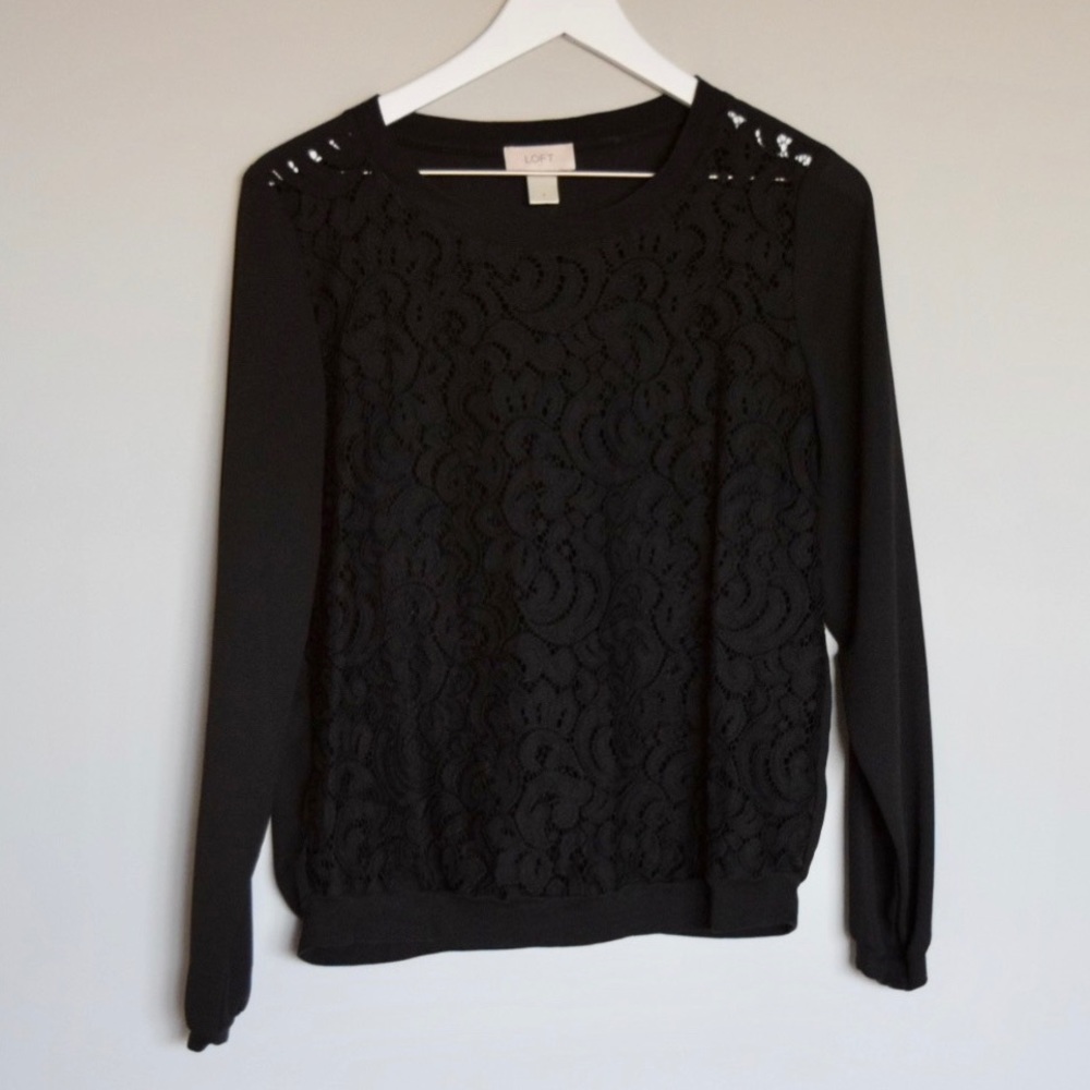 LOFT Outlet Black Lace Front Blouse